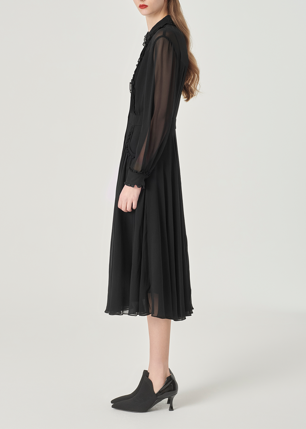 SALAZIA Black Silk Long-Sleeve Dresses