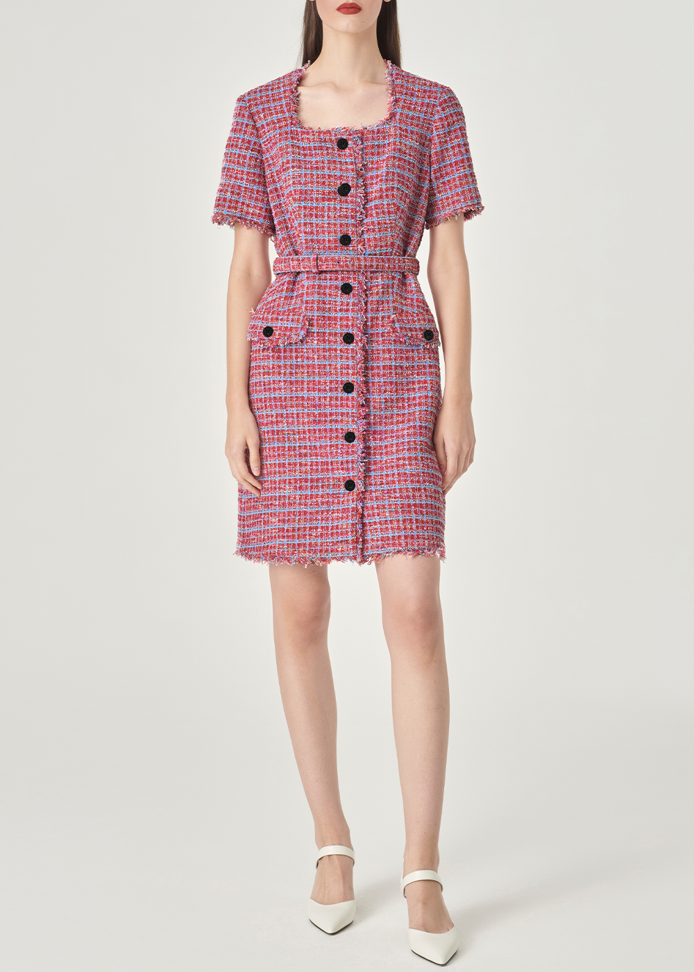 SALAZIA Pink-Blue Plaid Mini Dresses