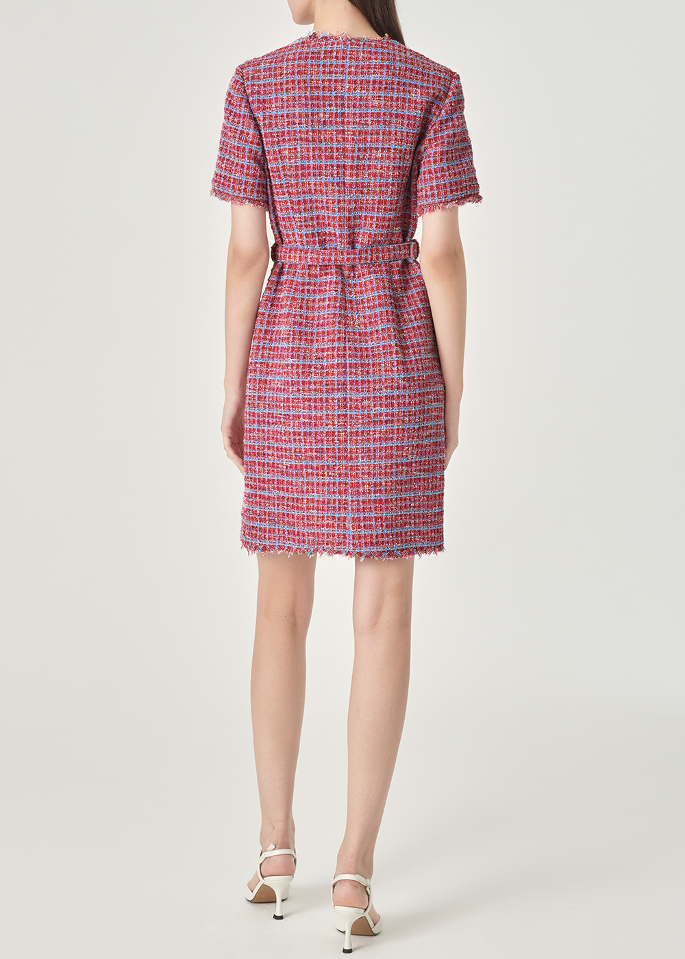 SALAZIA Pink-Blue Plaid Mini Dresses