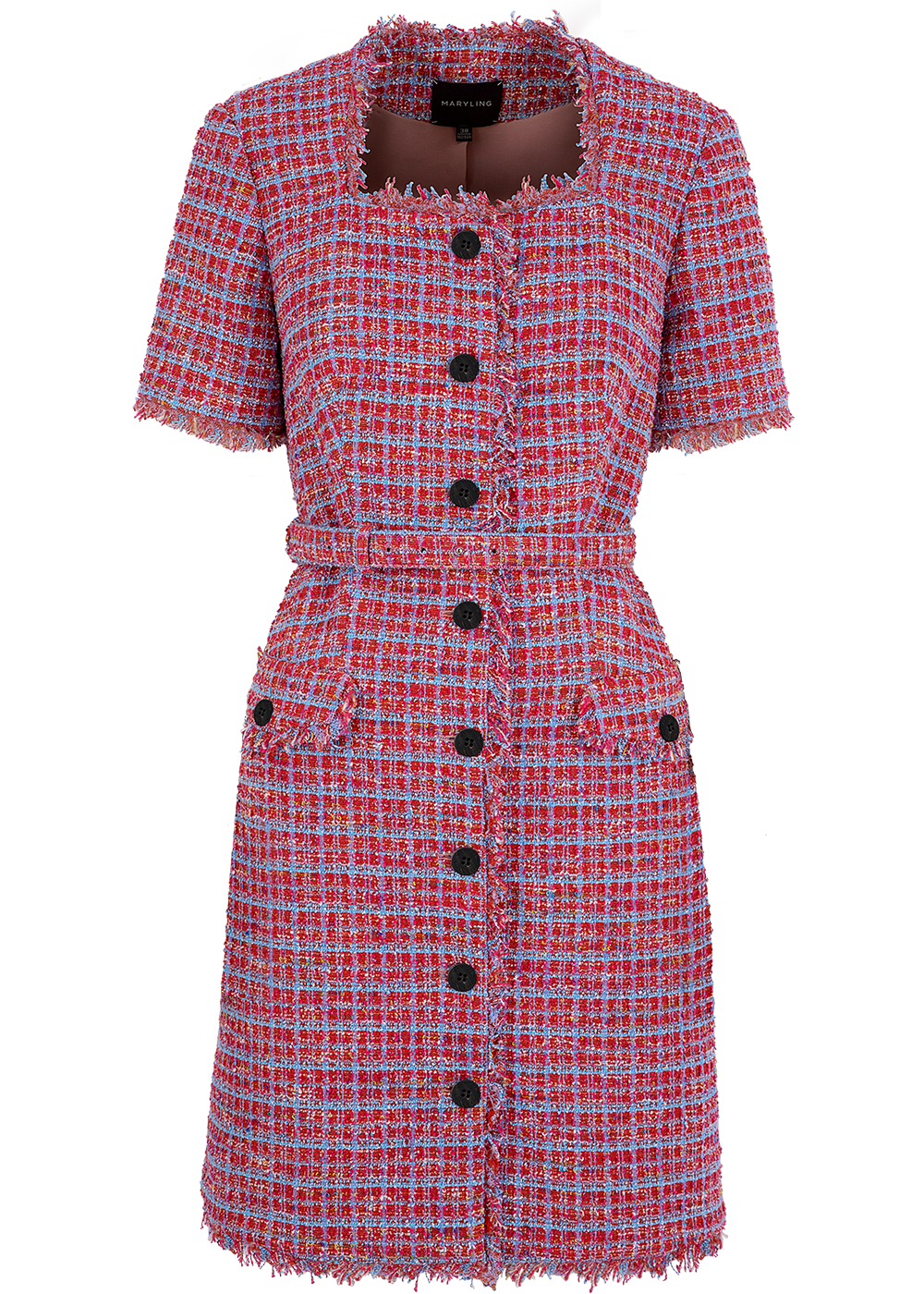 SALAZIA Pink-Blue Plaid Mini Dresses