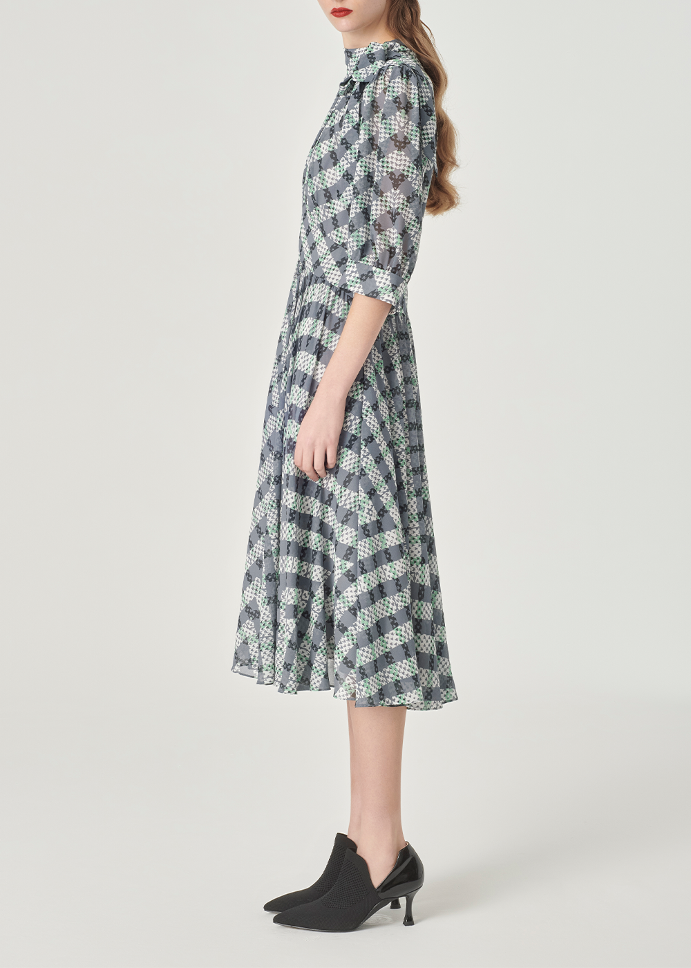 SALAZIA Black-Grey Stripe and Green Plaid Dresses