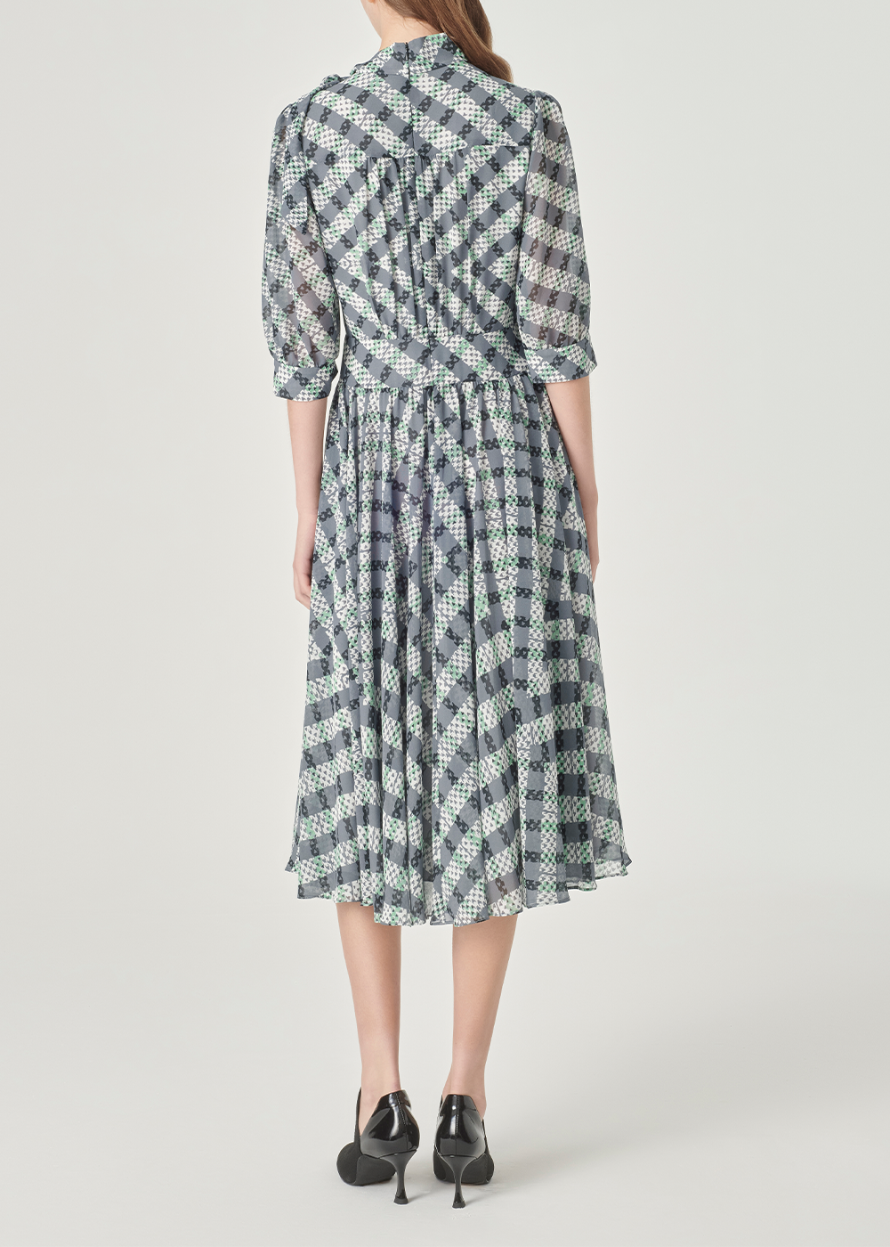 SALAZIA Black-Grey Stripe and Green Plaid Dresses