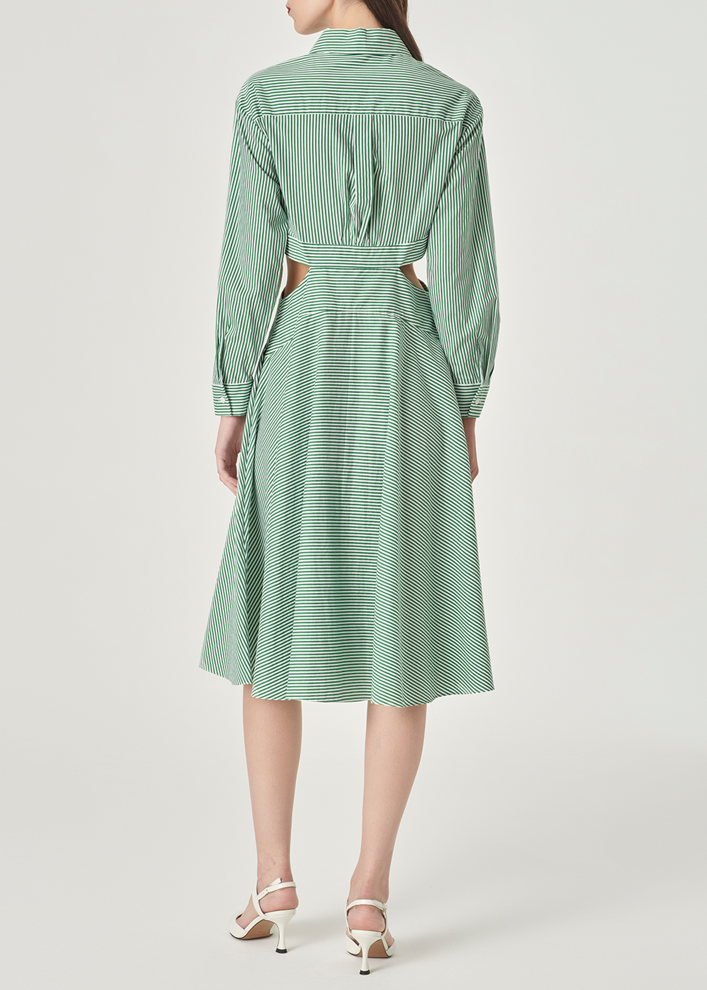 SALAZIA Green-White Striped Maxi Dresses
