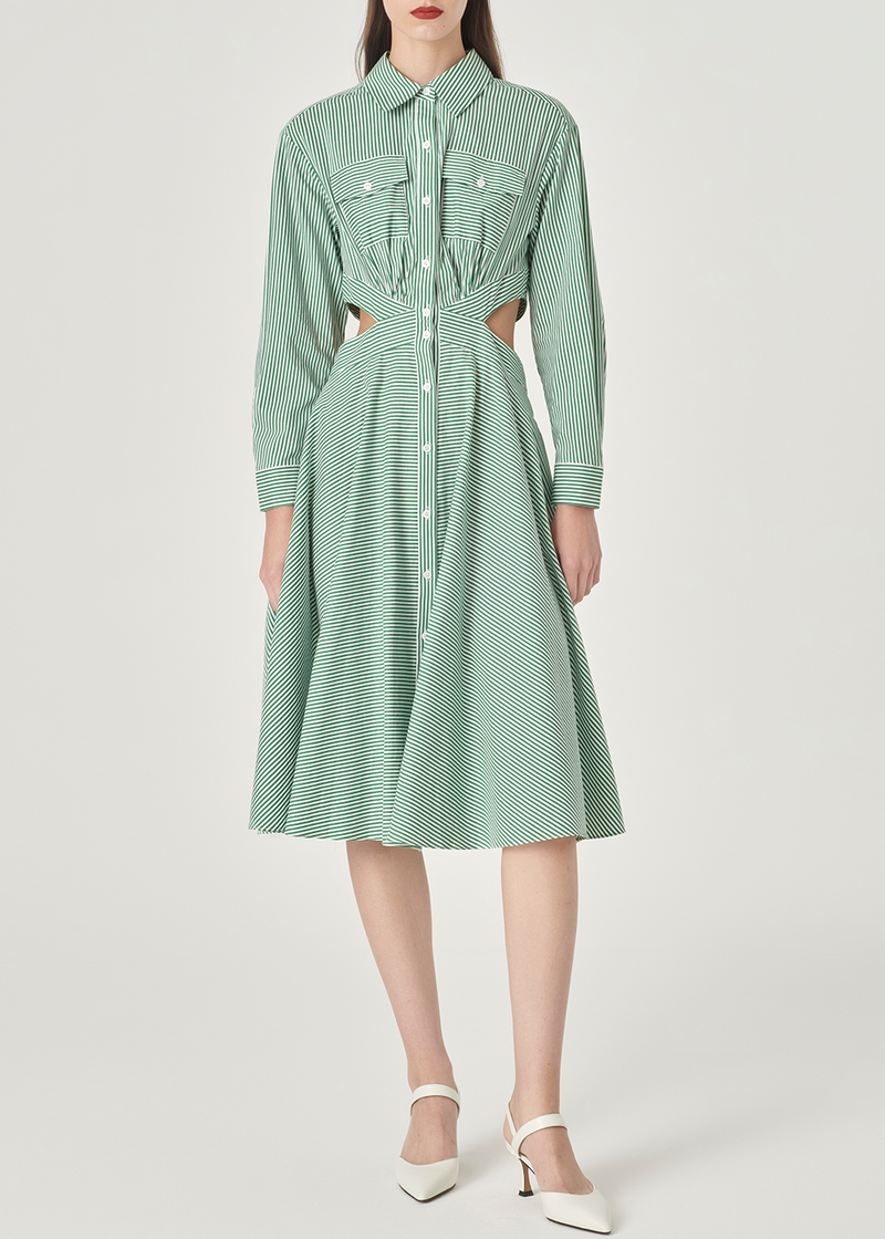 SALAZIA Green-White Striped Maxi Dresses
