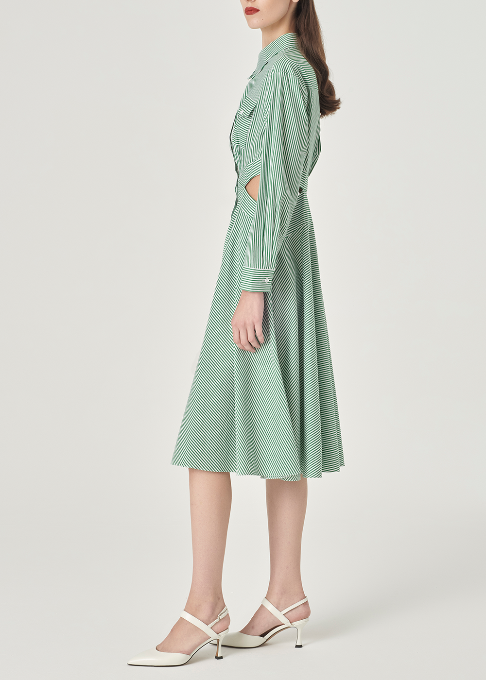 SALAZIA Green-White Striped Maxi Dresses
