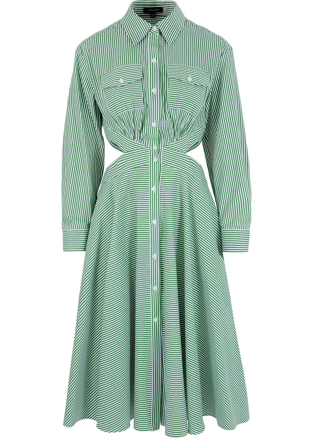 SALAZIA Green-White Striped Maxi Dresses