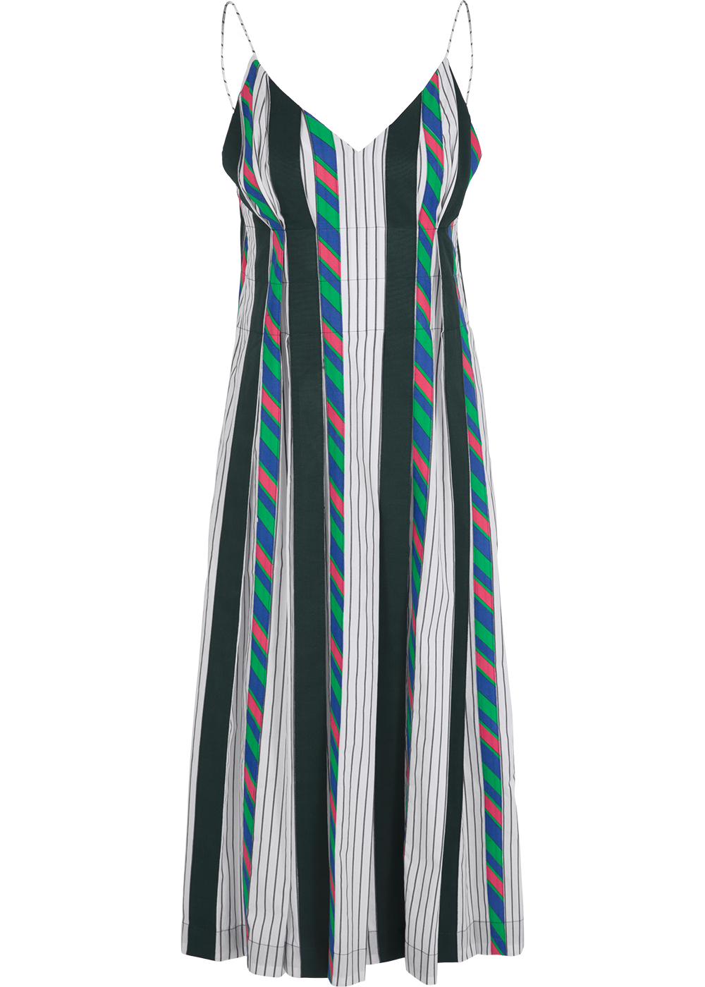 SALAZIA Green-White Striped Cotton Dresses