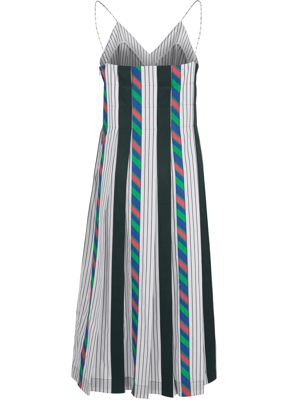 SALAZIA Green-White Striped Cotton Dresses