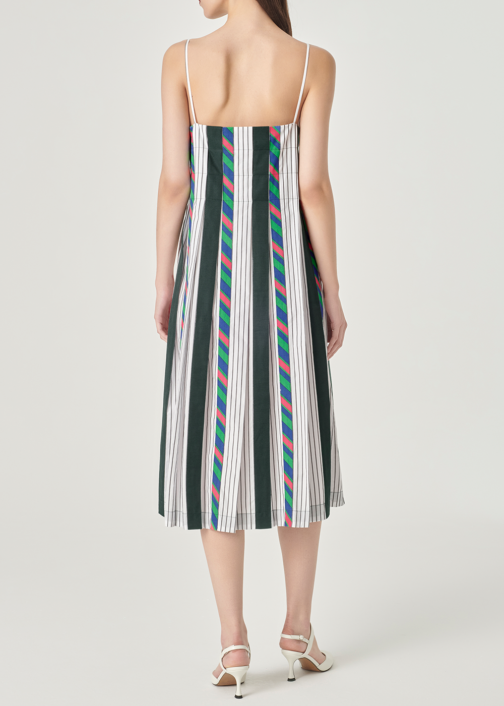 SALAZIA Green-White Striped Cotton Dresses