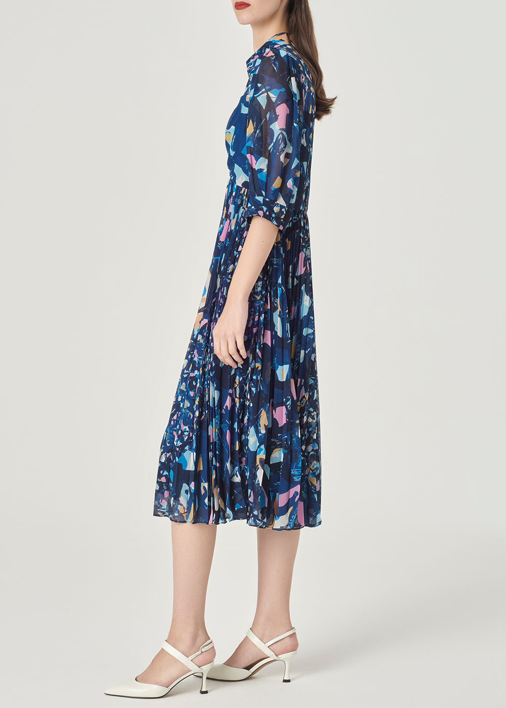 SALAZIA Blue-Pink Floral Long-Sleeve Dresses
