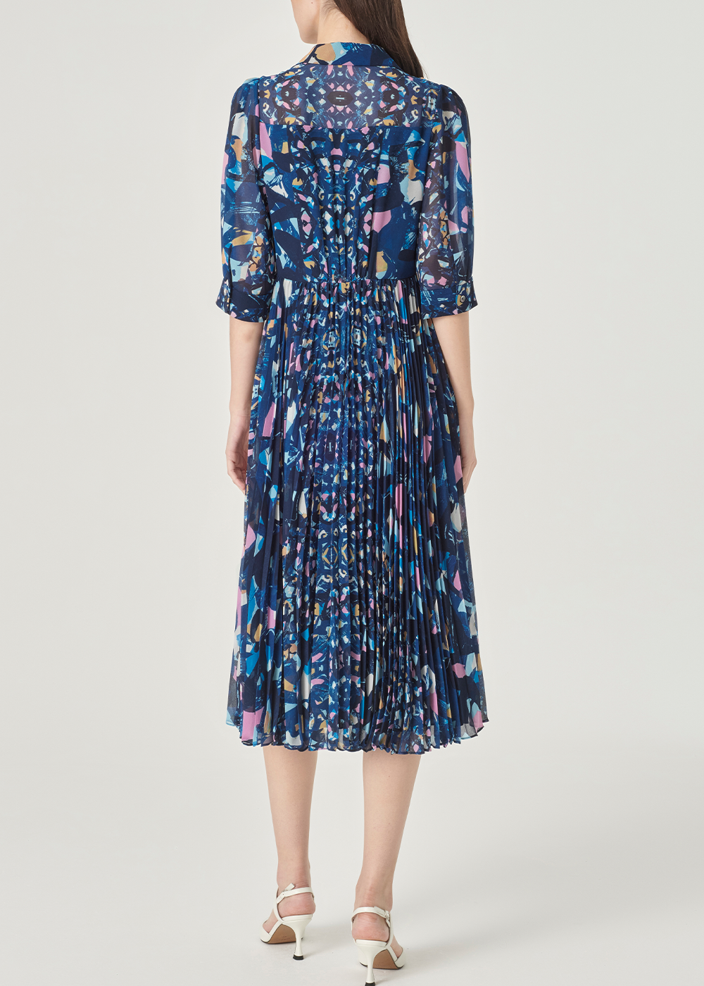 SALAZIA Blue-Pink Floral Long-Sleeve Dresses