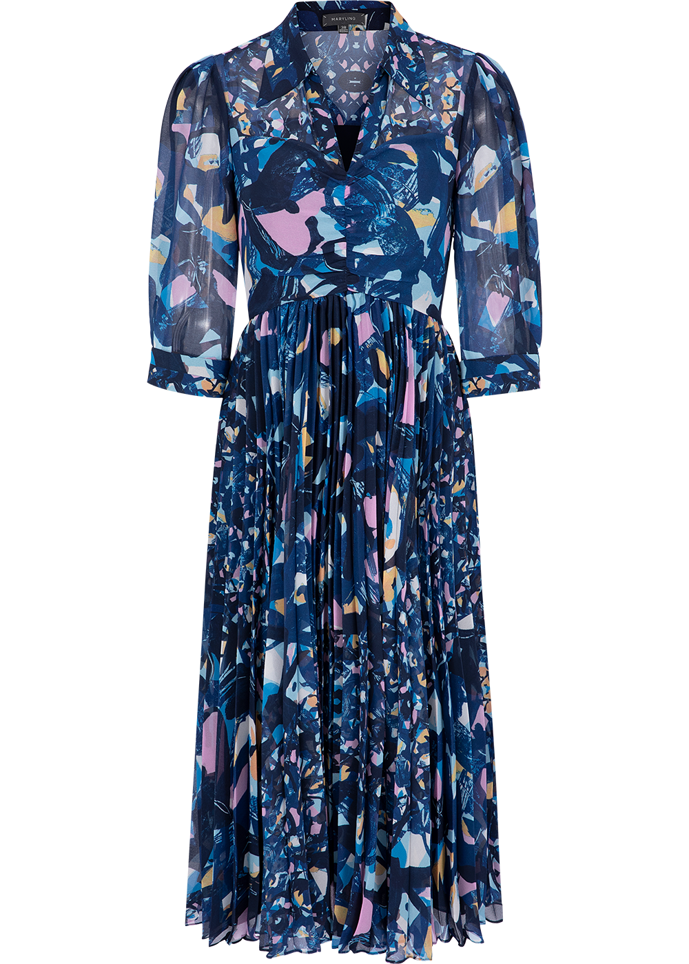 SALAZIA Blue-Pink Floral Long-Sleeve Dresses
