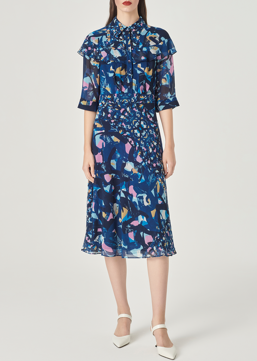 SALAZIA Blue-Pink Floral Print Dresses