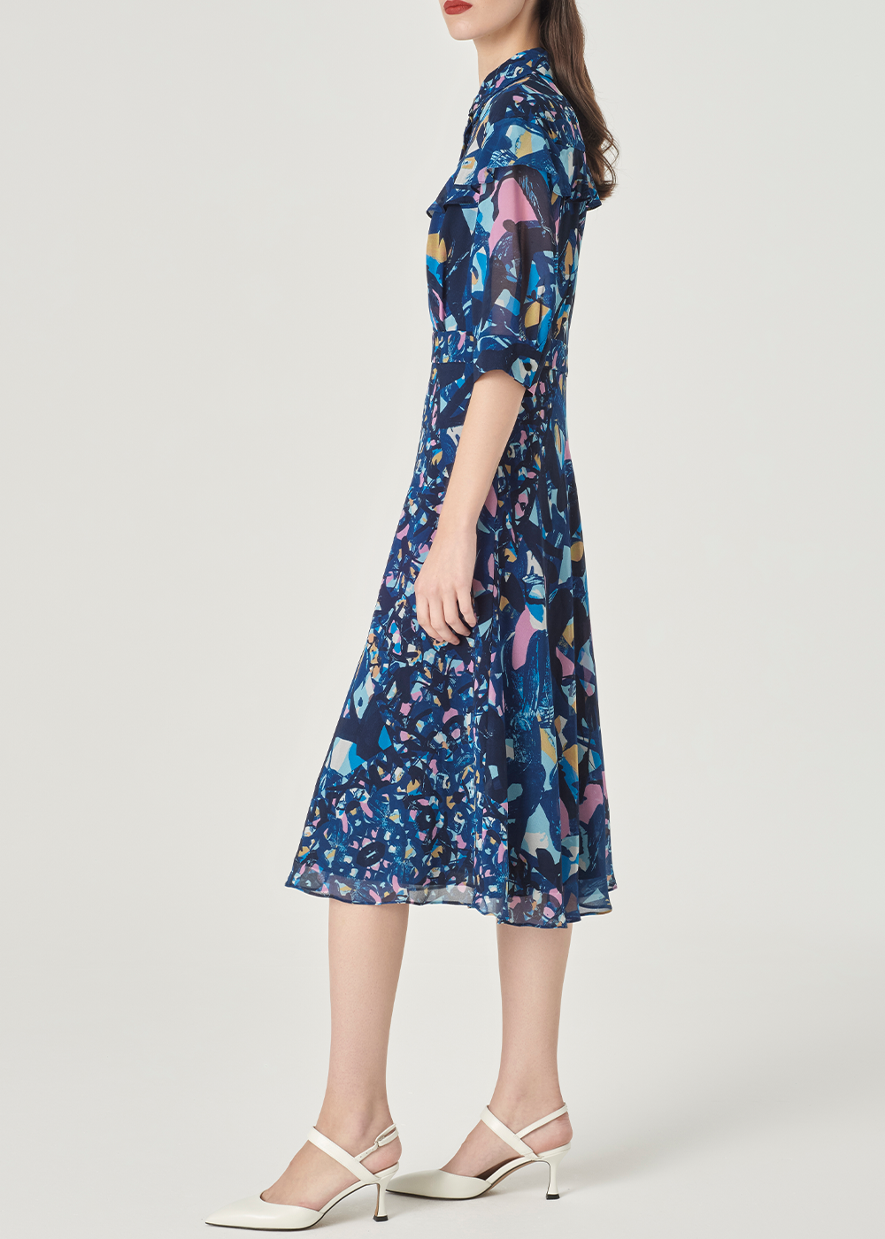 SALAZIA Blue-Pink Floral Print Dresses