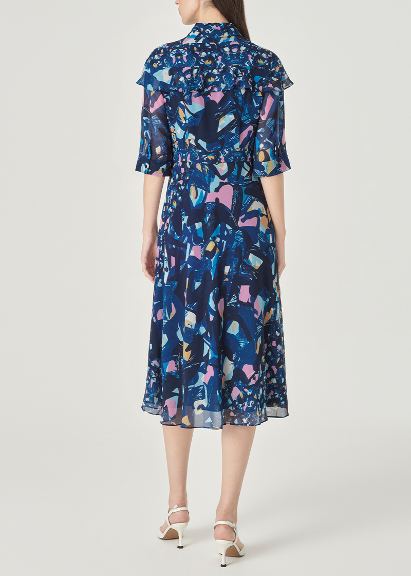 SALAZIA Blue-Pink Floral Print Dresses