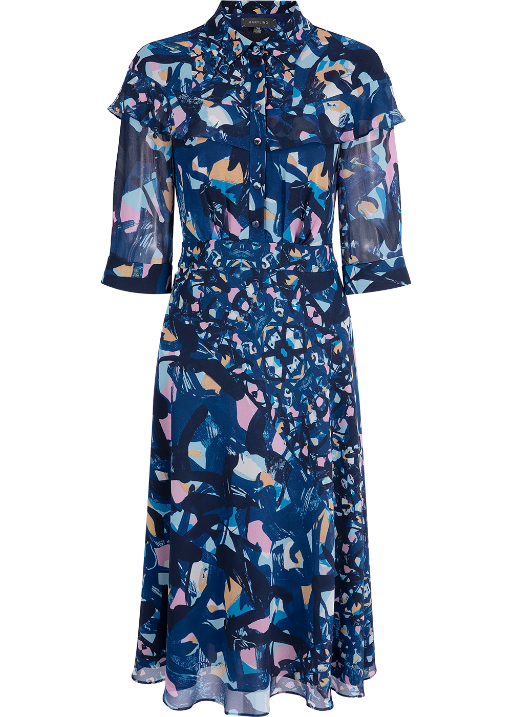 SALAZIA Blue-Pink Floral Print Dresses