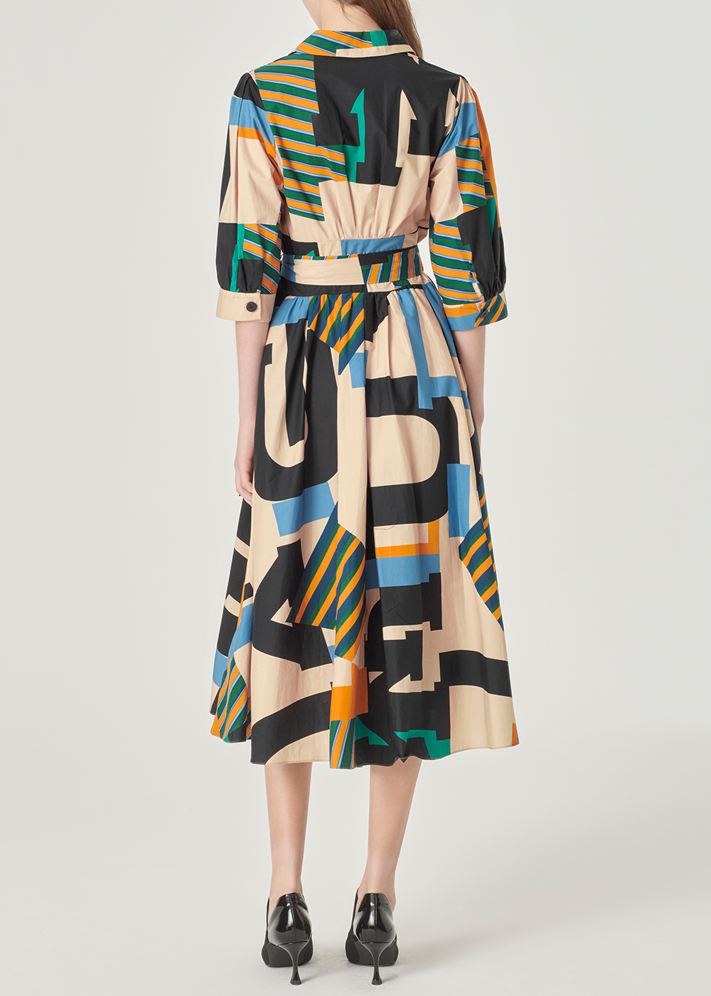 SALAZIA Black-Apricot Collage Long-Sleeve Dresses
