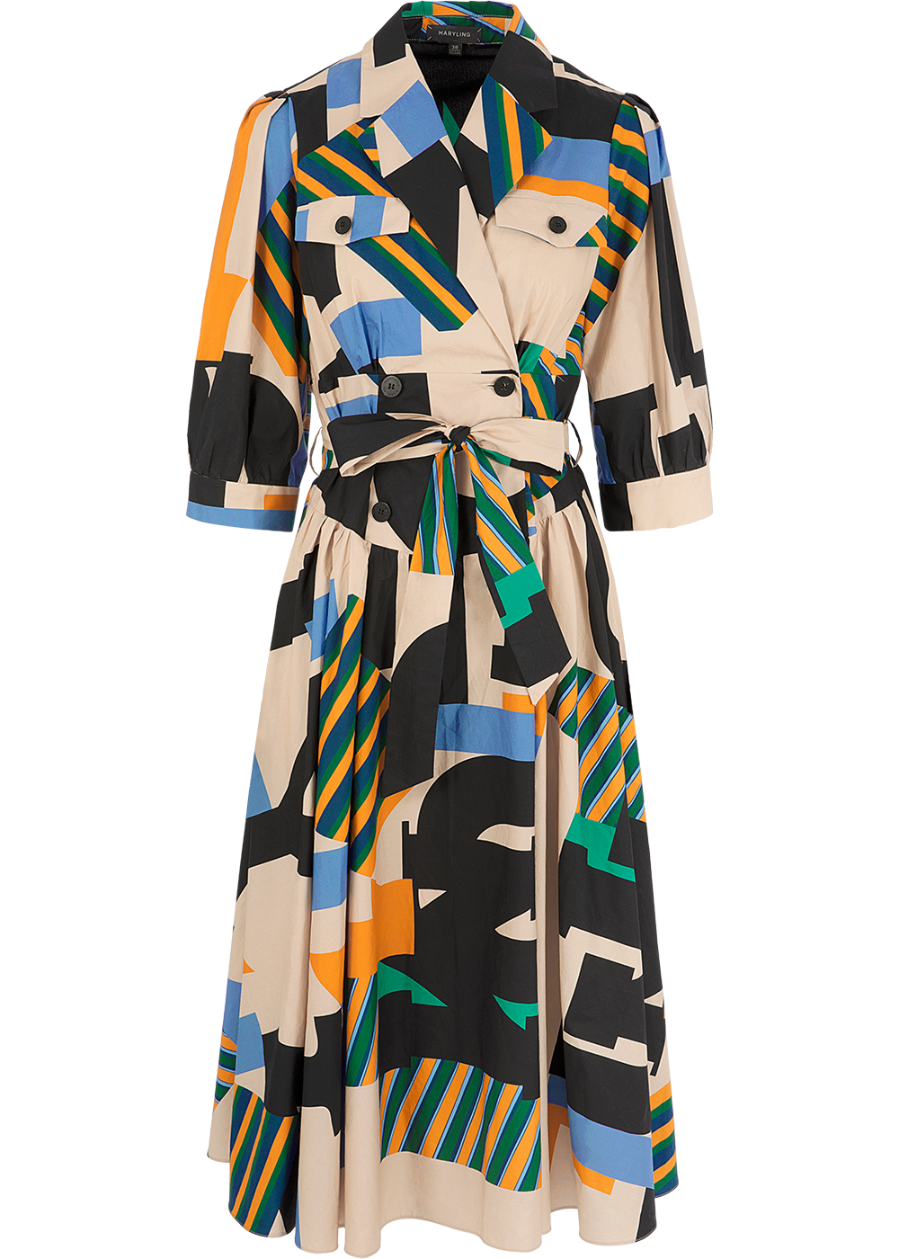 SALAZIA Black-Apricot Collage Long-Sleeve Dresses