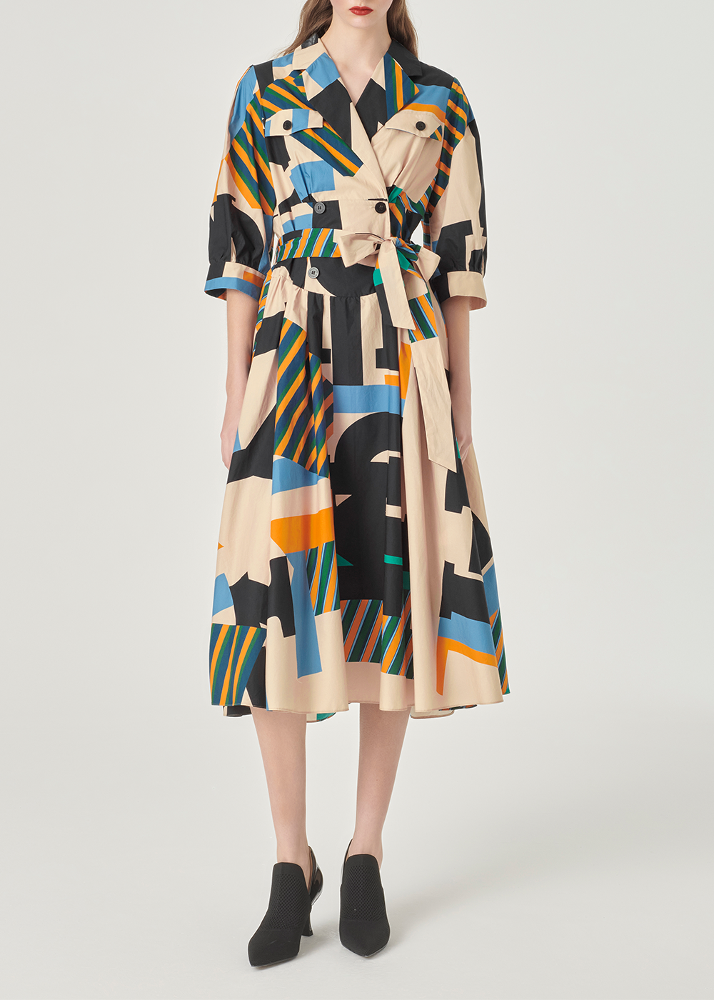 SALAZIA Black-Apricot Collage Long-Sleeve Dresses