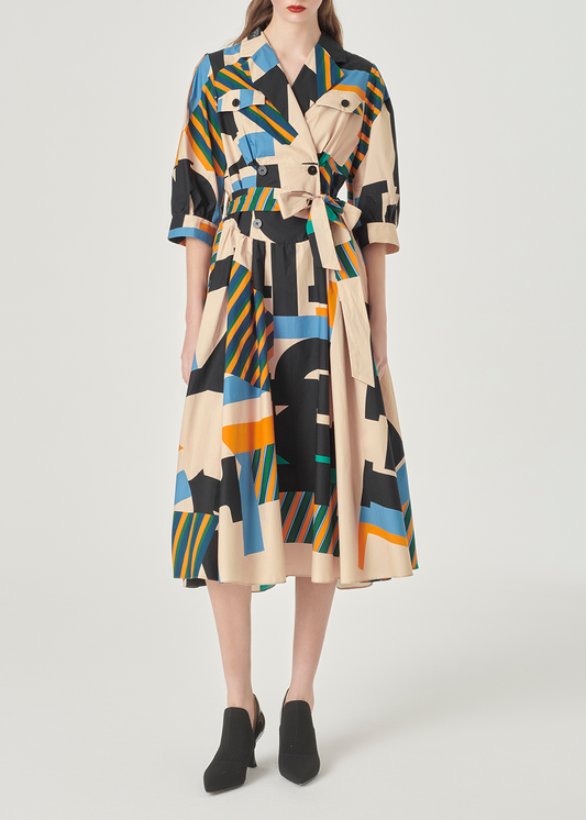 SALAZIA Black-Apricot Collage Long-Sleeve Dresses