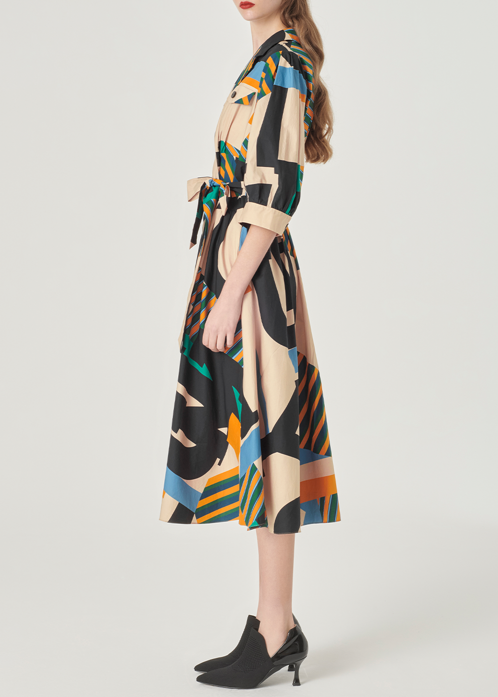 SALAZIA Black-Apricot Collage Long-Sleeve Dresses