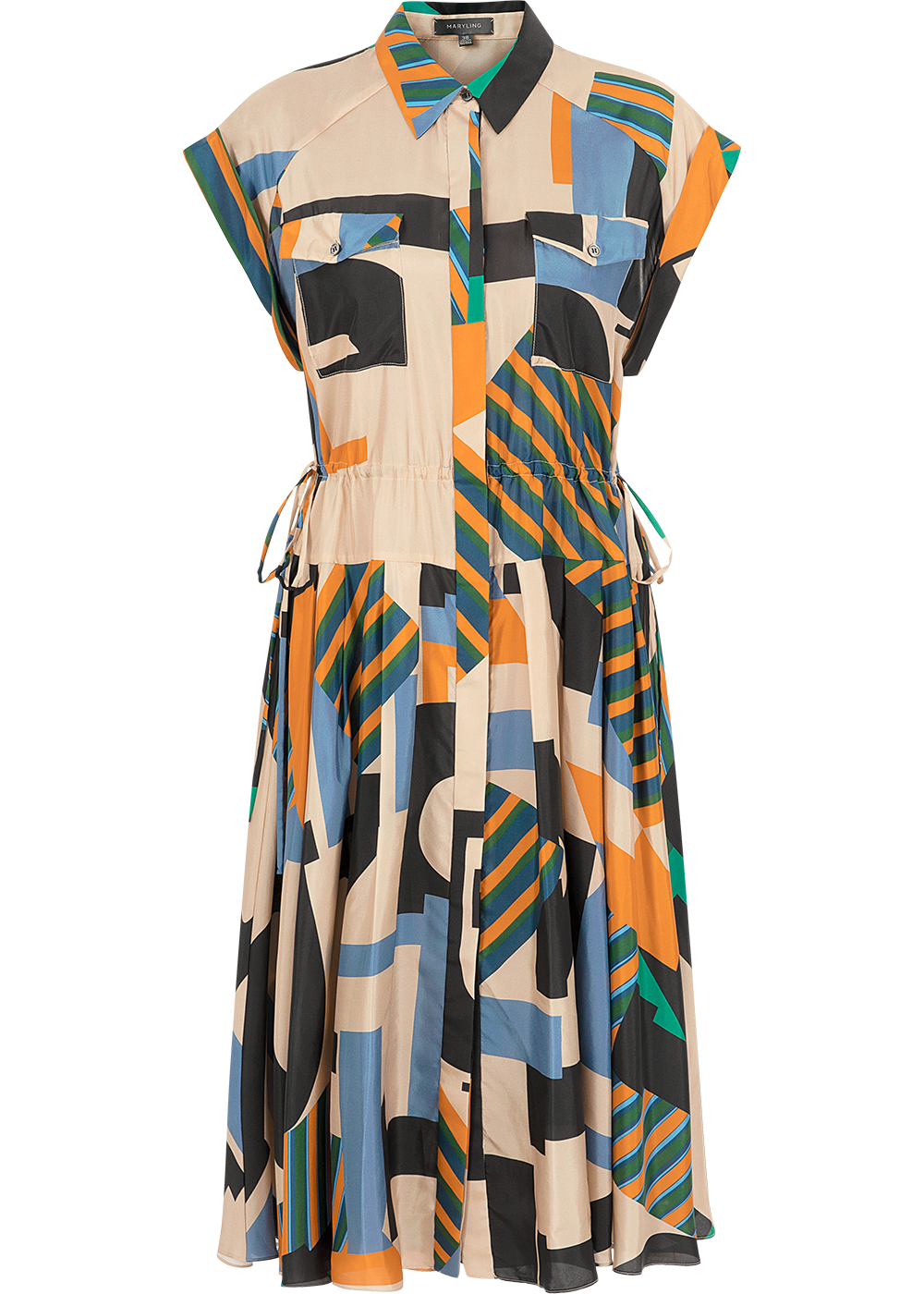 SALAZIA Black and Apricot Collage Silk Dresses