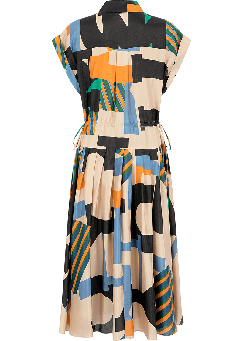 SALAZIA Black and Apricot Collage Silk Dresses