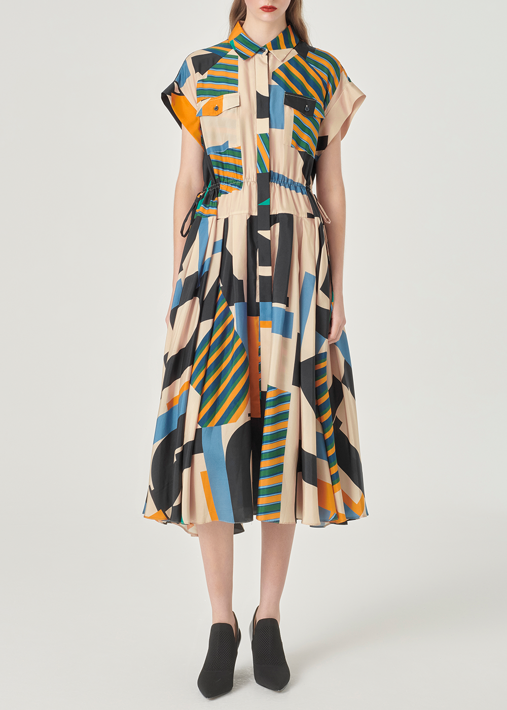 SALAZIA Black and Apricot Collage Silk Dresses