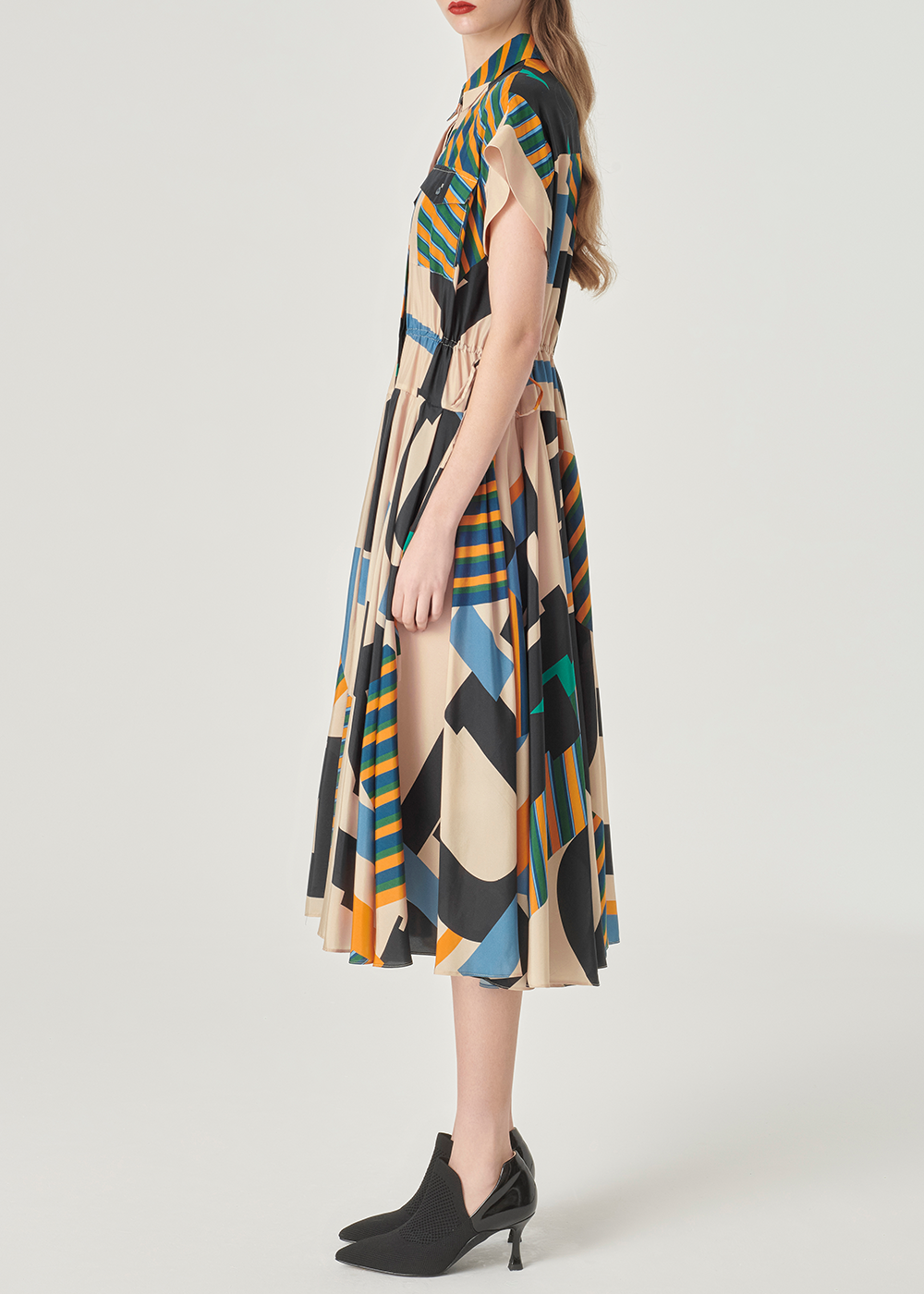 SALAZIA Black and Apricot Collage Silk Dresses