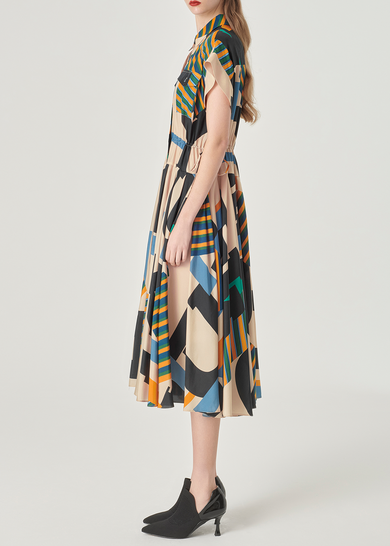 SALAZIA Black and Apricot Collage Silk Dresses