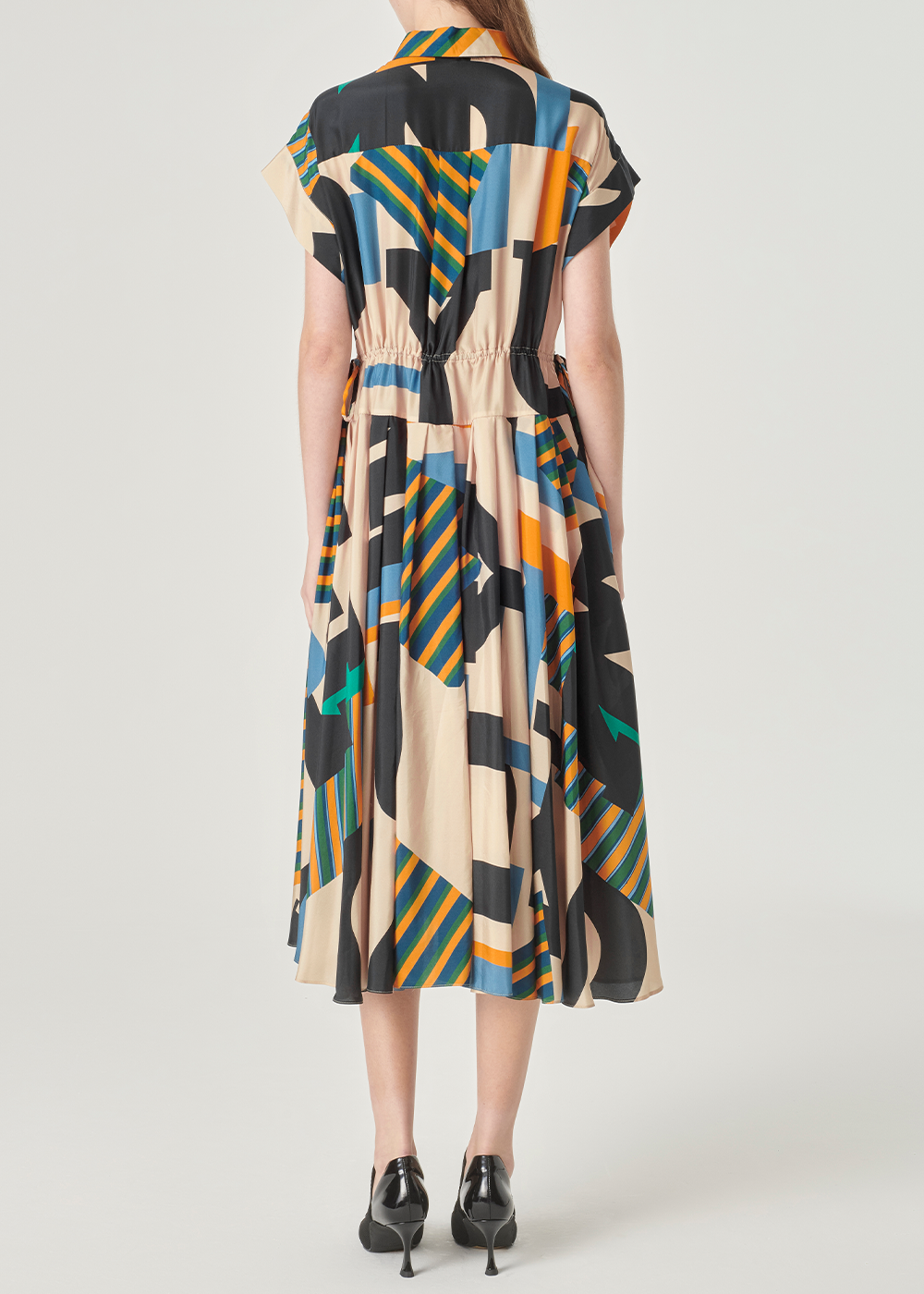 SALAZIA Black and Apricot Collage Silk Dresses