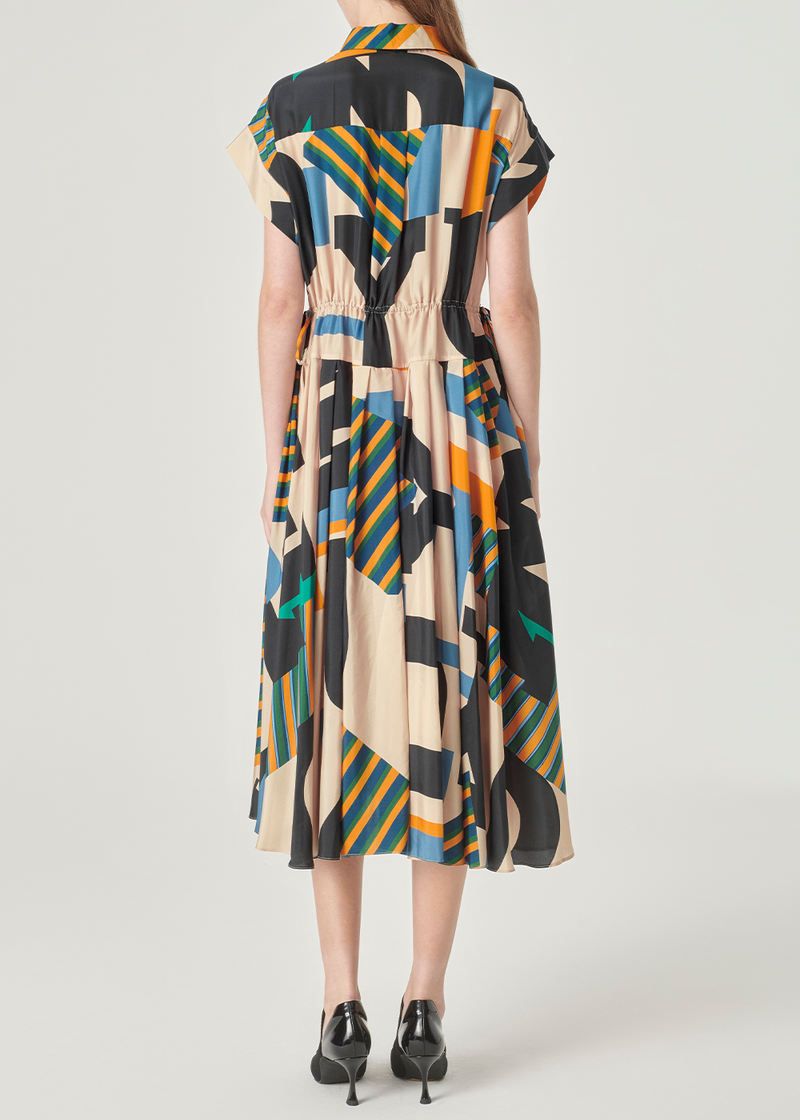 SALAZIA Black and Apricot Collage Silk Dresses