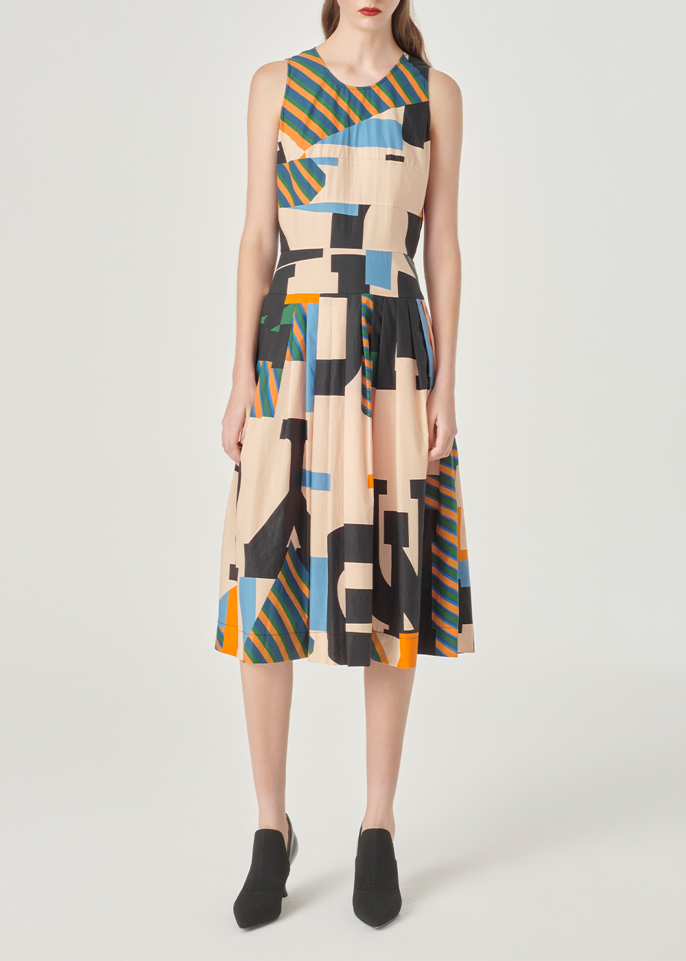 SALAZIA Black-Apricot Collage Cotton Dresses