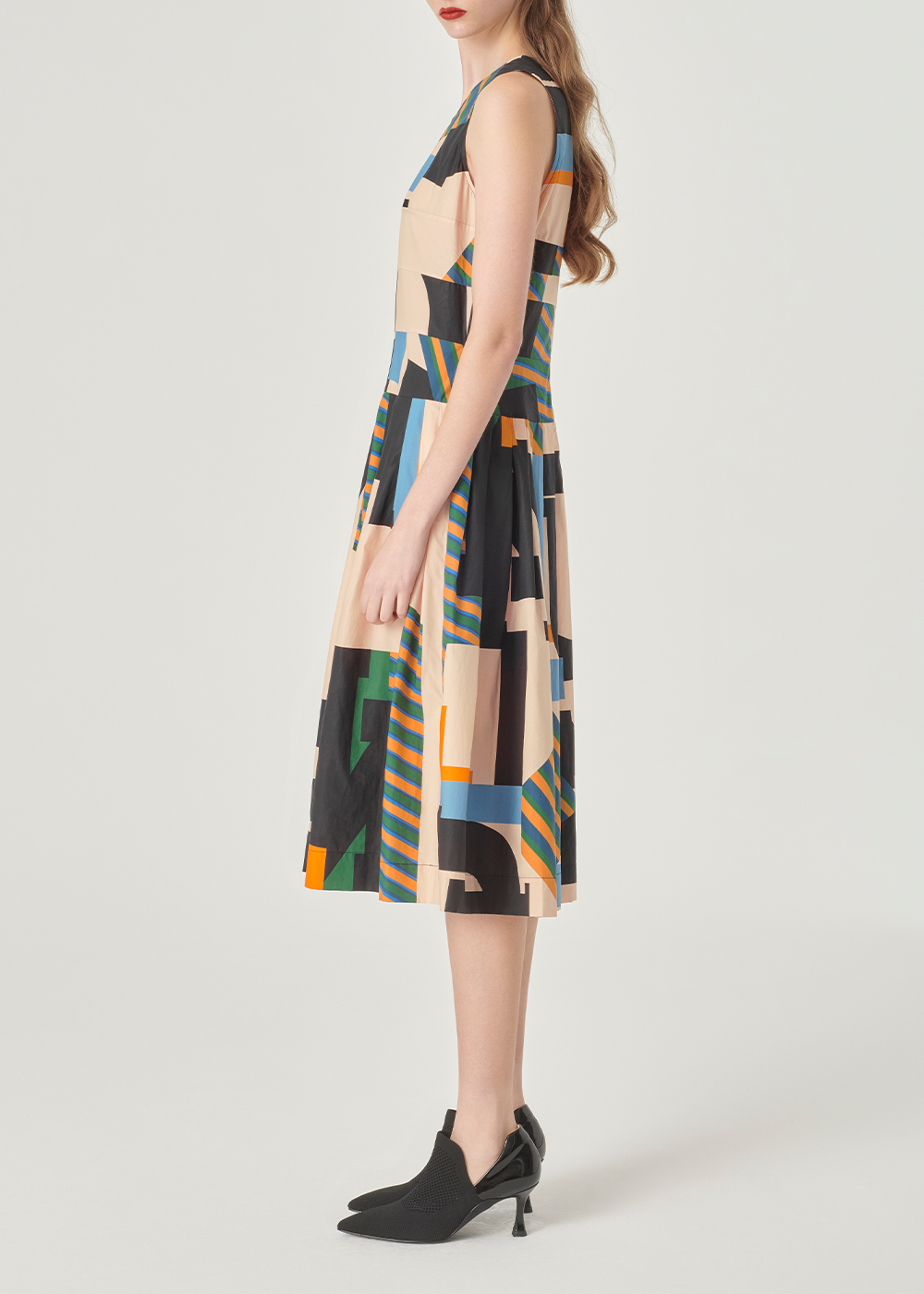 SALAZIA Black-Apricot Collage Cotton Dresses