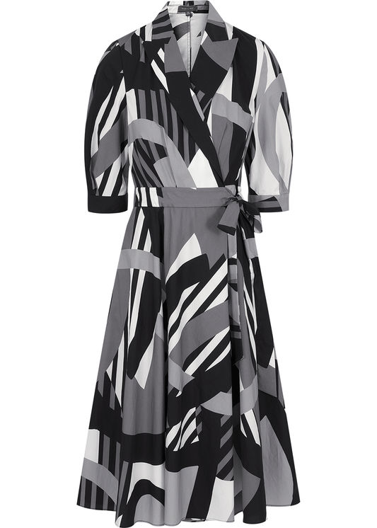 SALAZIA Black and White Silhouette Floral Dresses