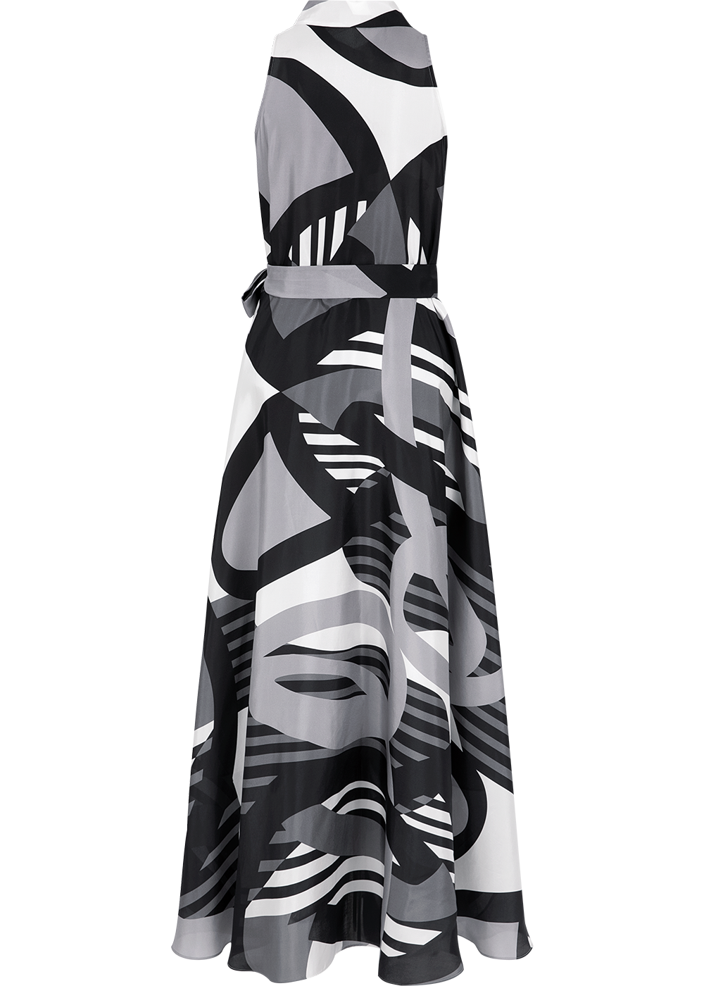 SALAZIA Black-White Silhouette Floral Silk Dresses