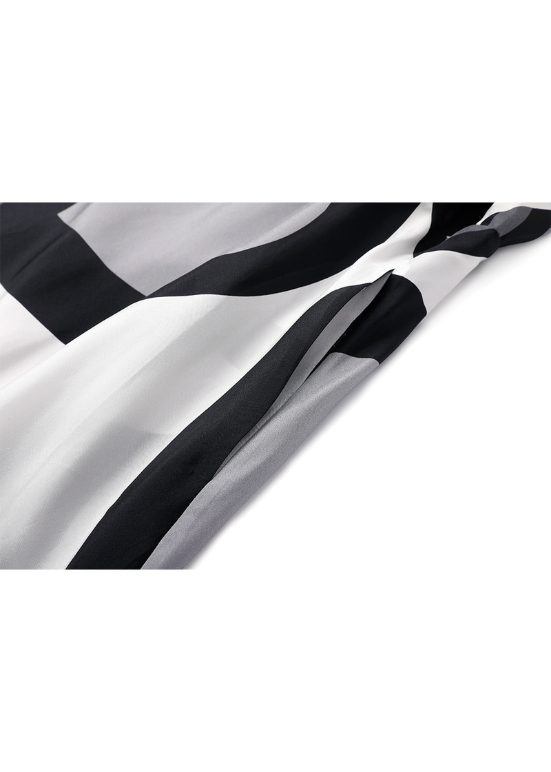 SALAZIA Black-White Silhouette Floral Silk Dresses