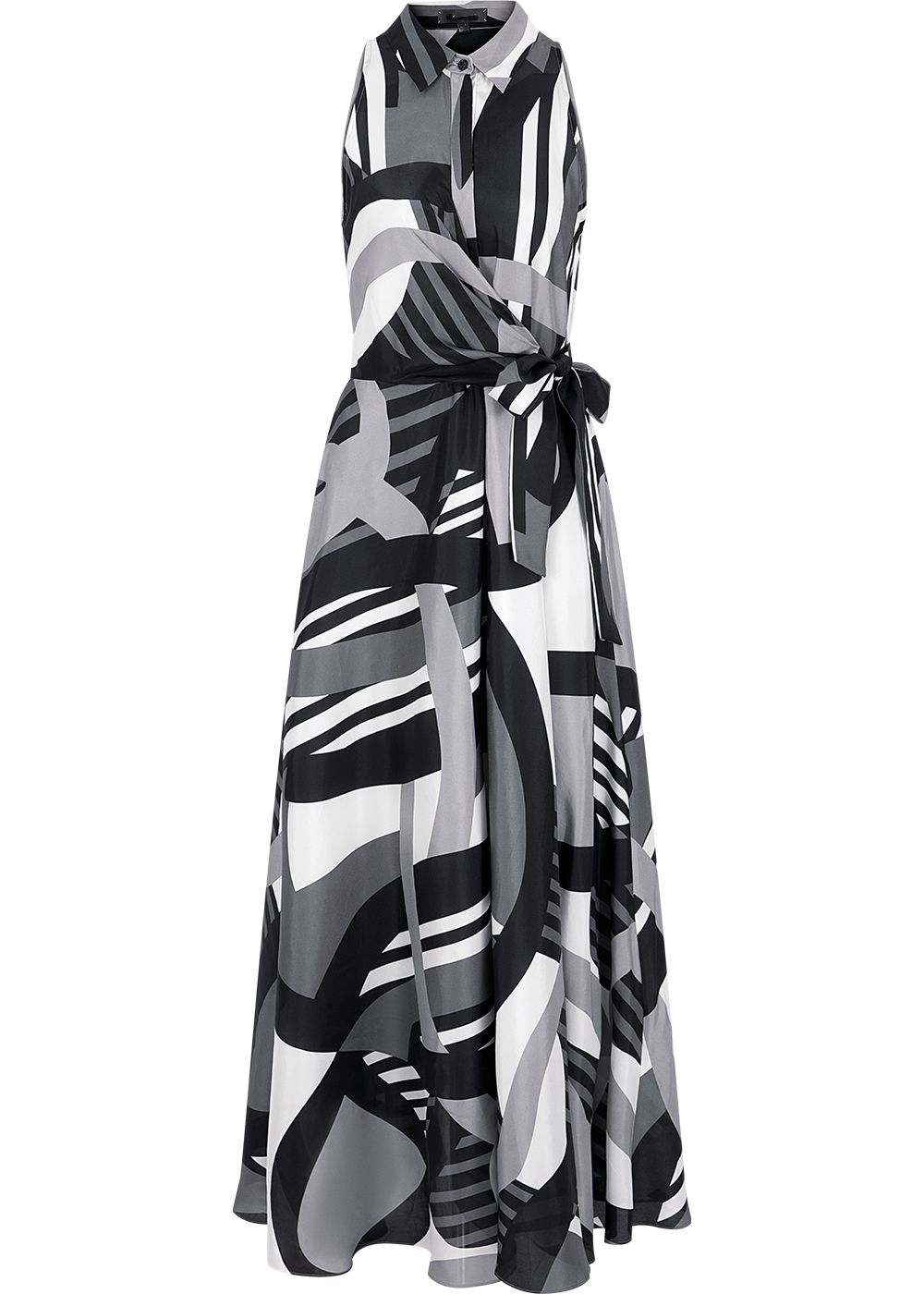 SALAZIA Black-White Silhouette Floral Silk Dresses