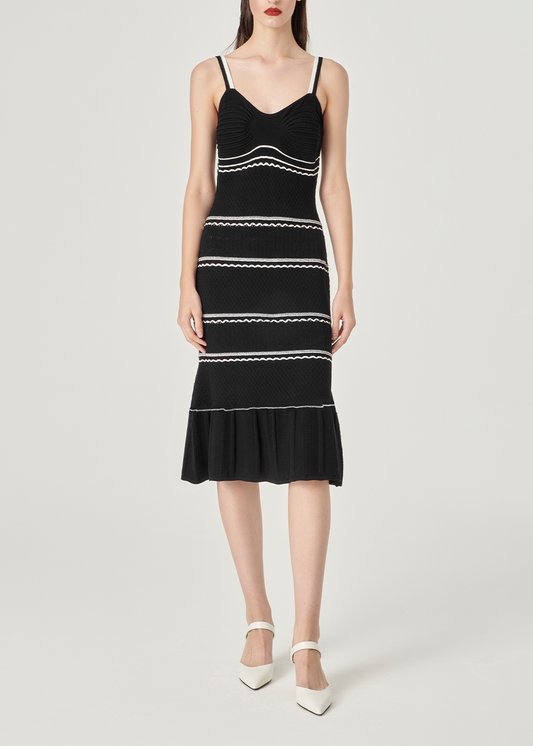 SALAZIA Black-White Colorblock Knit Dresses