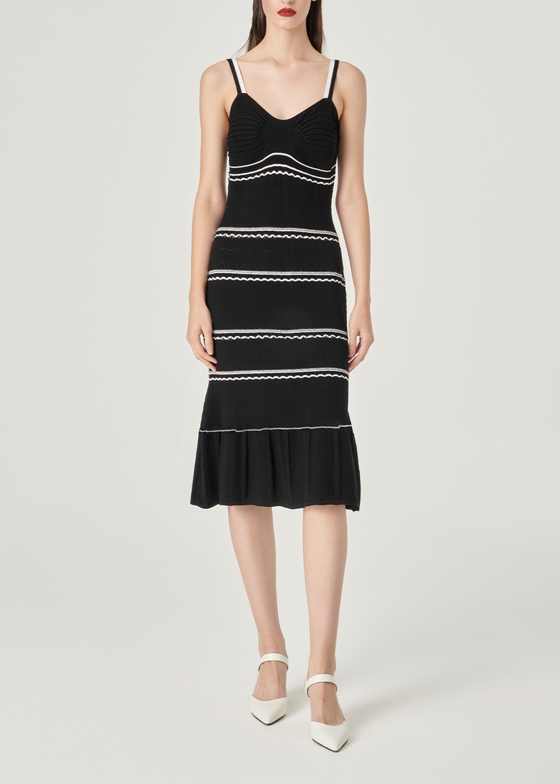 SALAZIA Black-White Colorblock Knit Dresses