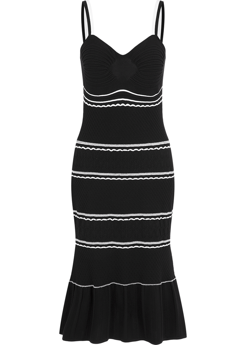 SALAZIA Black-White Colorblock Knit Dresses