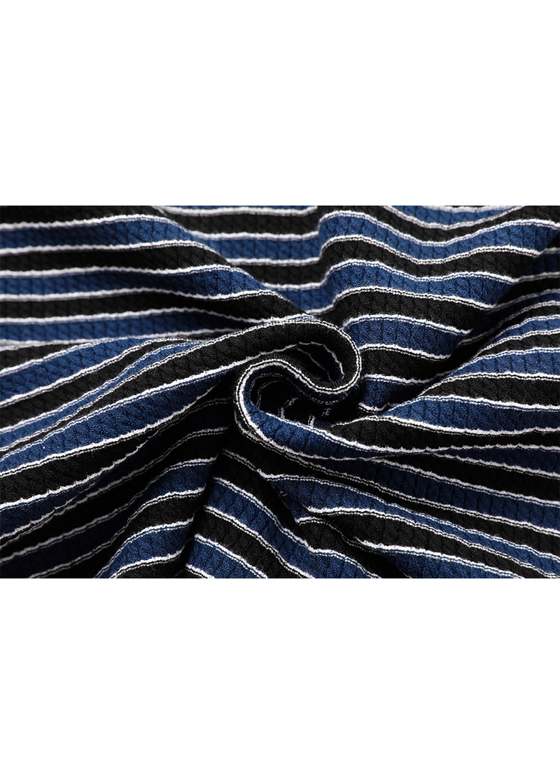 SALAZIA Blue-White Colorblock Viscose Blend Knit Short-Sleeve Dresses