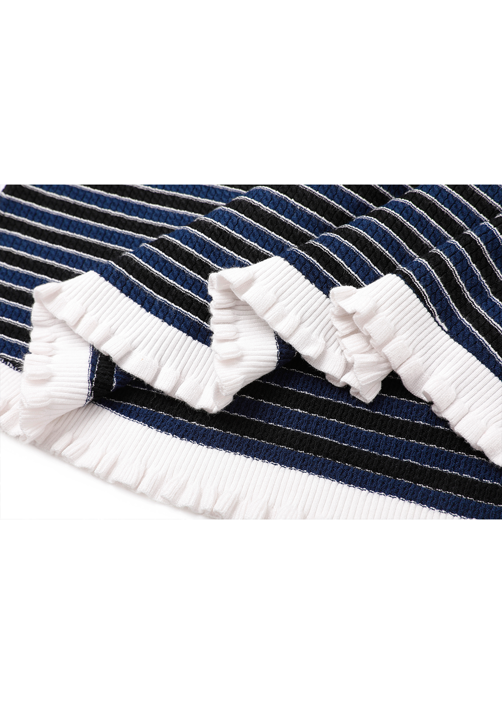SALAZIA Blue-White Colorblock Viscose Blend Knit Short-Sleeve Dresses