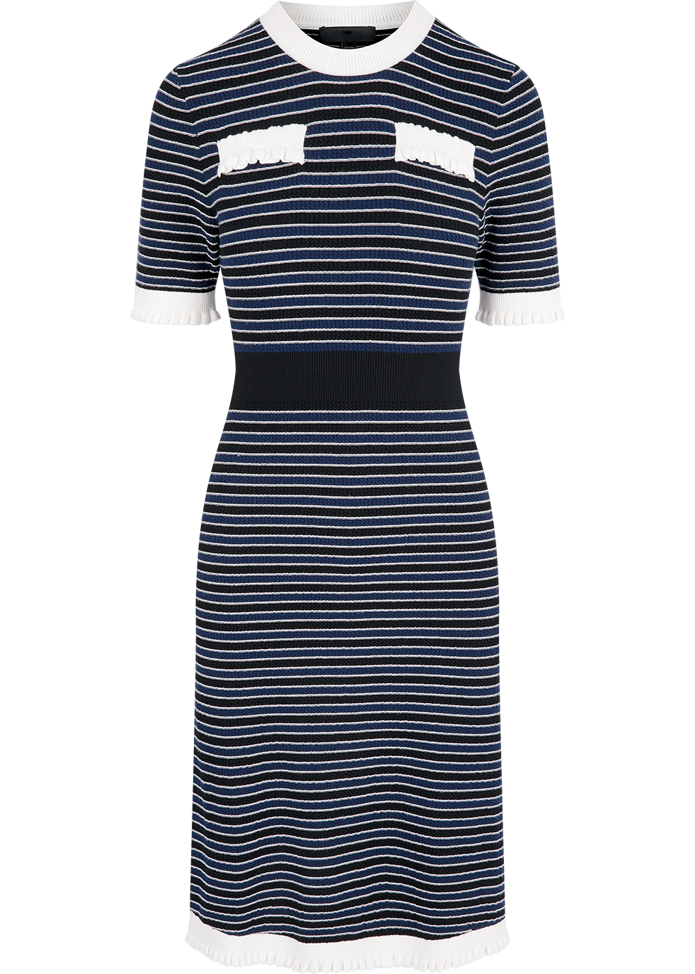 SALAZIA Blue-White Colorblock Viscose Blend Knit Short-Sleeve Dresses