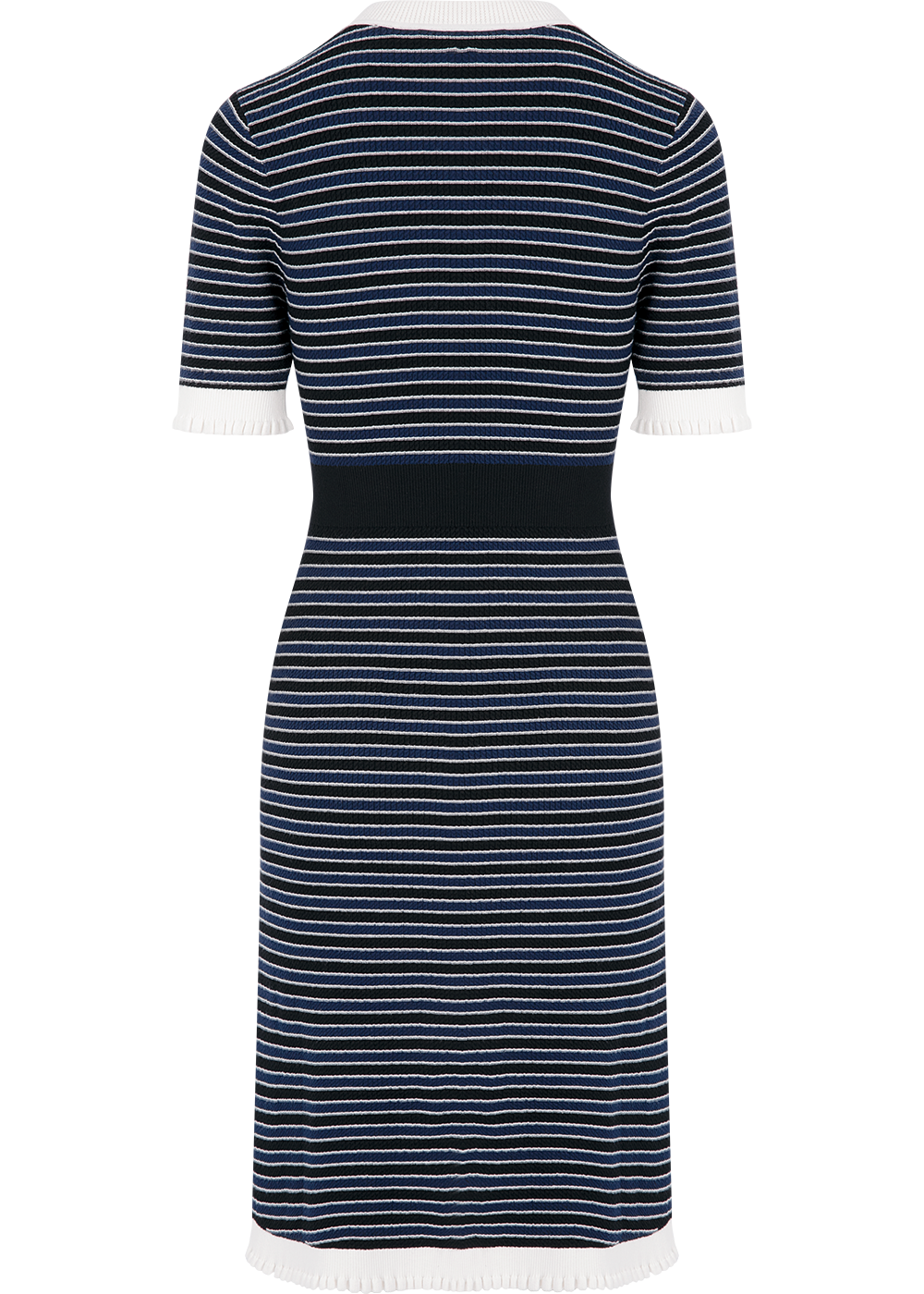 SALAZIA Blue-White Colorblock Viscose Blend Knit Short-Sleeve Dresses