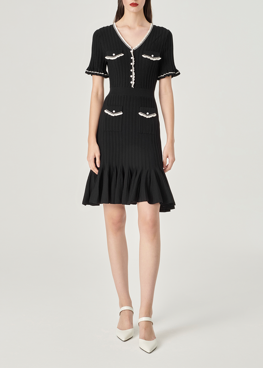 SALAZIA Black-White Colorblock Knit Dresses