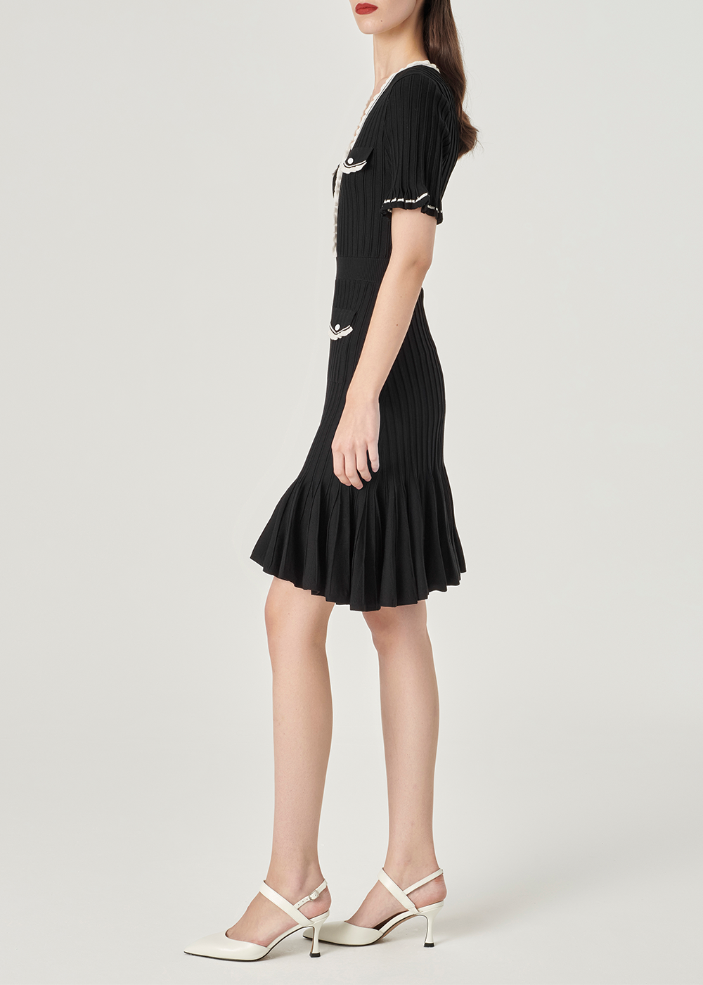 SALAZIA Black-White Colorblock Knit Dresses