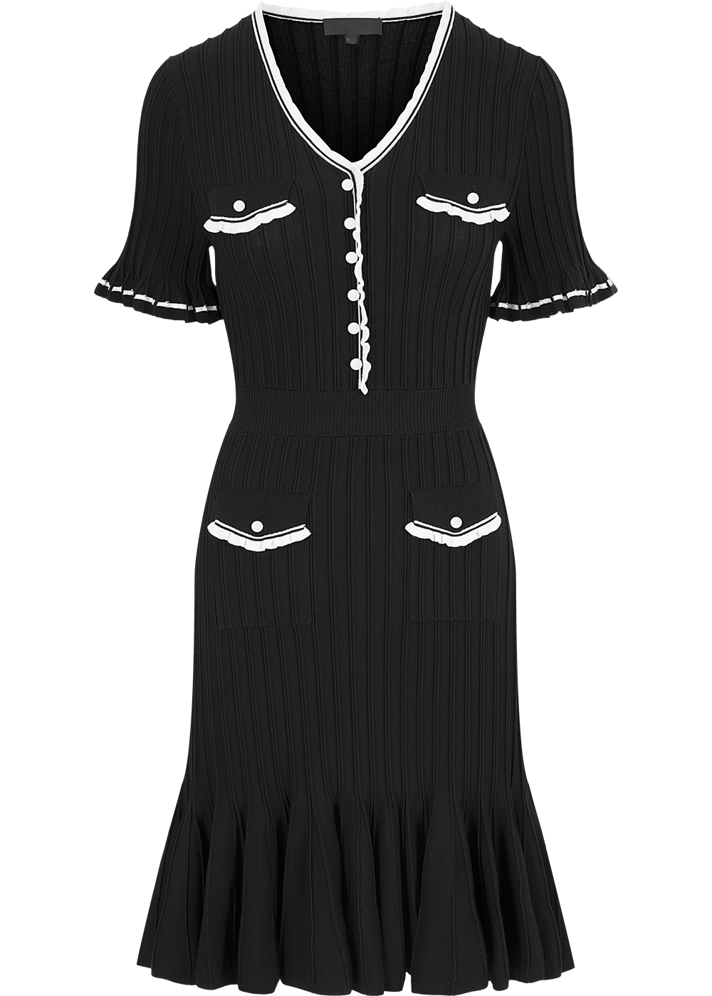 SALAZIA Black-White Colorblock Knit Dresses