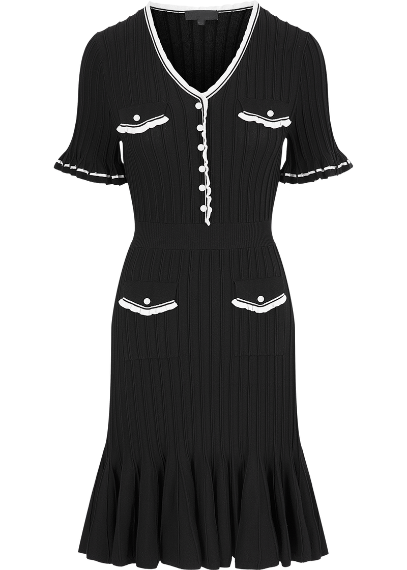 SALAZIA Black-White Colorblock Knit Dresses