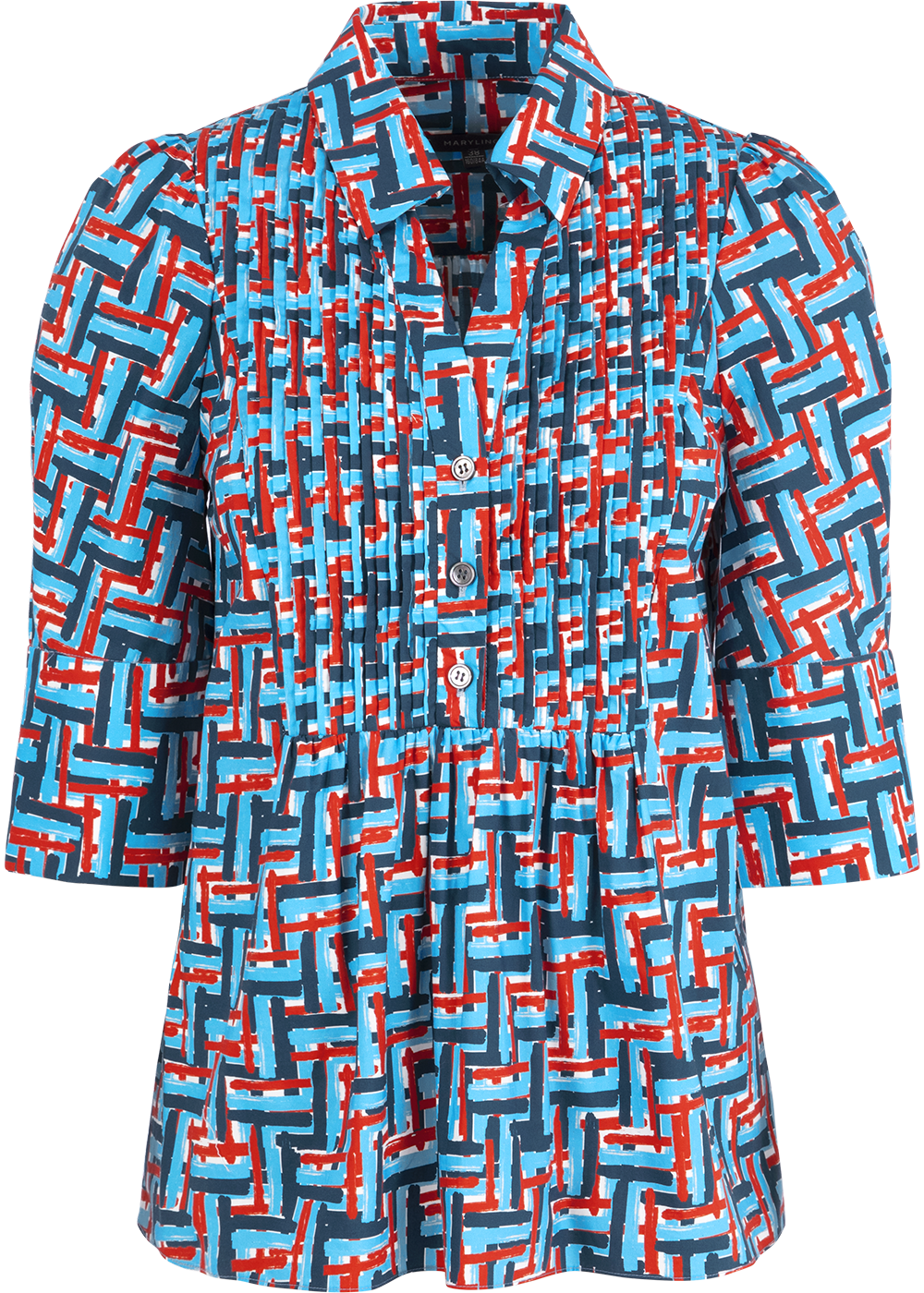 SALAZIA Blue-Red Weave Cotton Blouses